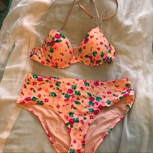 Aerie pink floral floral bikini swimsuit